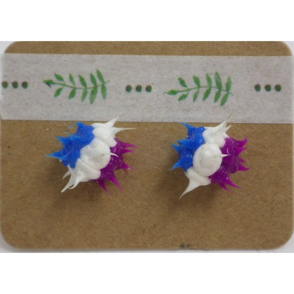 Vintage Post Earrings Pierced Satellite Sputnik White Blue Purple Handcrafted - Picture 1 of 3